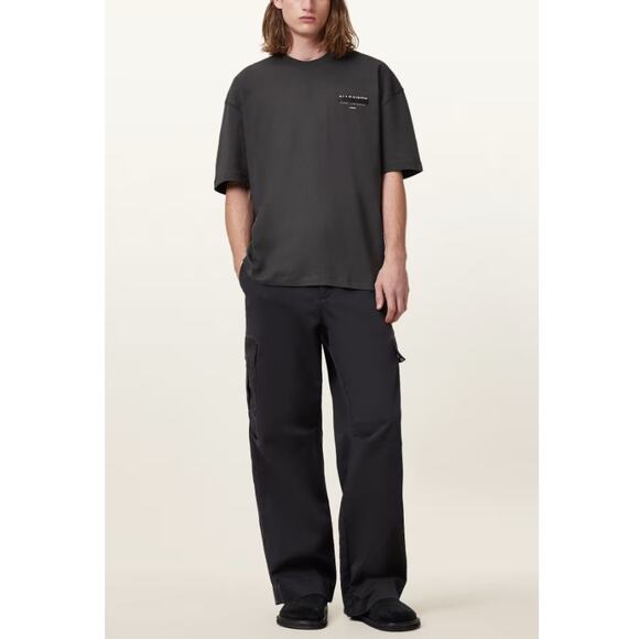 NEW ALL SAINTS Men's Washed Black Redact Oversized Embroidered Logo Tee Size S - Picture 3 of 6